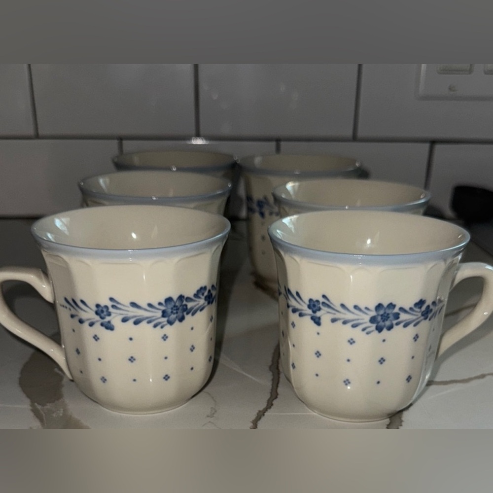 Vintage Renaissance 290 Arcadia Blue Floral Coffee or Tea Mugs Set Of 6